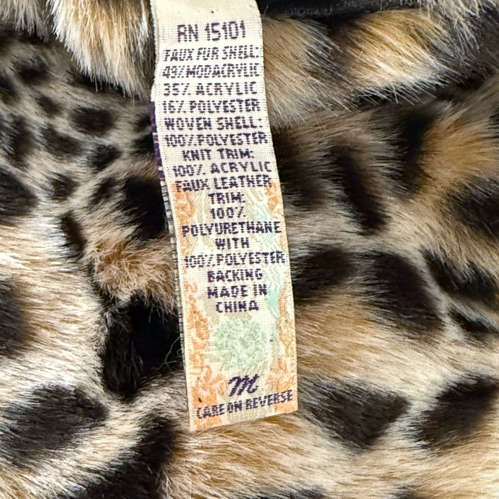 Vintage leopard print faux fur hooded bomber Jacket 90’s Y2K Size Medium - Picture 8 of 9